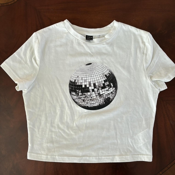 SHEIN Tops - White T-Shirt with Disco Ball Graphic